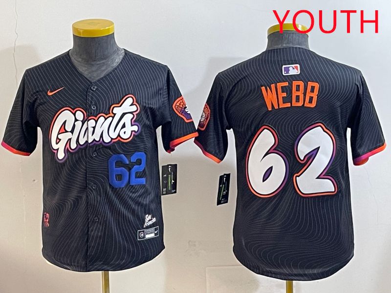 Youth San Francisco Giants #62 Webb Black Joint Name 2025 Nike MLB Jersey style 3->youth mlb jersey->Youth Jersey